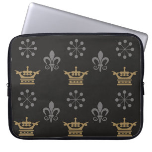 Gulden kronen op zwart behangselpapier, naadloos p laptop sleeve
