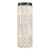 Gulden palmbladeren naadloos op witte achtergrond thermosbeker (Achterkant)