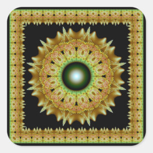 Gulden radiante glossy mandala-vierkante sticker