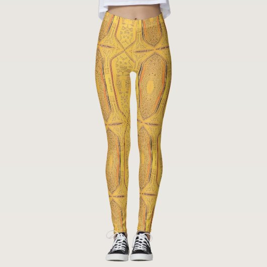Gulden warme geometrische ontwerpets kat stemmen leggings (Voorkant)