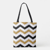 Gulden, witte en zwarte zigzag met Ketting Tote Bag (Achterkant)