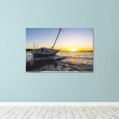 Gulf Breeze zeilboot en jetty zonsondergang canvas Afdruk (Insitu (Houten vloer))