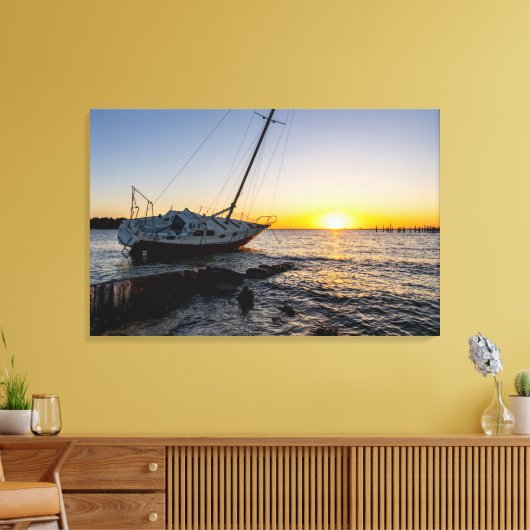 Gulf Breeze zeilboot en jetty zonsondergang canvas Afdruk (Insitu (Woonkamer))