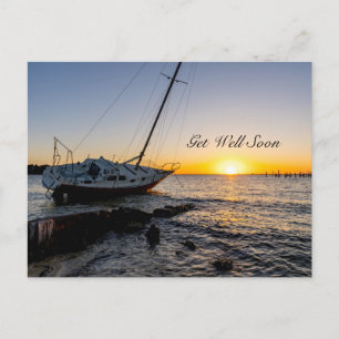 Gulf Breeze Zeilboot En Steiger Zonsondergang Bete Briefkaart