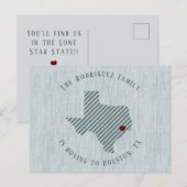 Gulf Coast Blue Linen Heart Texas Moving Aankondigingskaart (Voorkant / Achterkant)