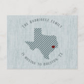 Gulf Coast Blue Linen Heart Texas Moving Aankondigingskaart (Voorkant)