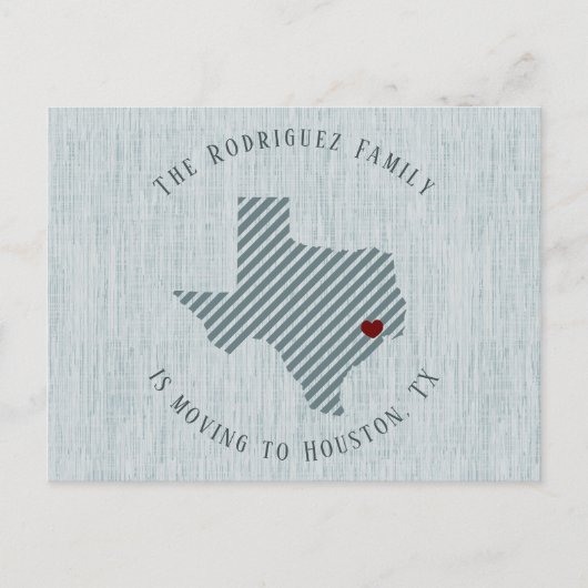 Gulf Coast Blue Linen Heart Texas Moving Aankondigingskaart (Voorkant)