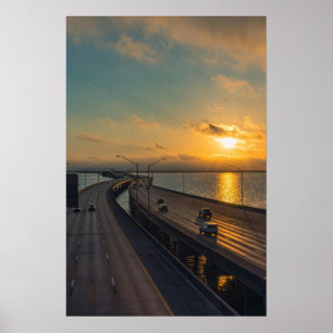 Gulf Coast Sunrise Causeway Bridge Snelweg Poster