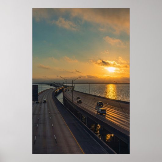 Gulf Coast Sunrise Causeway Bridge Snelweg Poster (Voorkant)
