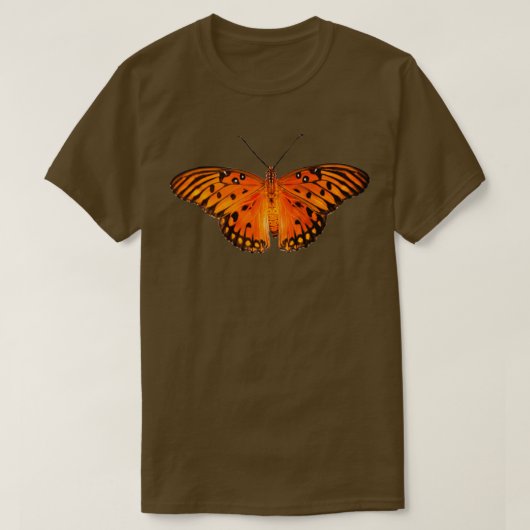Gulf fritillaire vlinder tegen oranje achtergrond t-shirt (Design voorkant)