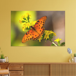Gulf Fritillary aka Passion Butterfly on Goldenrod Canvas Afdruk