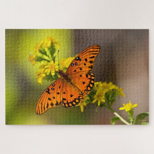 Gulf Fritillary aka Passion Butterfly on Goldenrod Legpuzzel (Horizontaal)