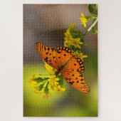 Gulf Fritillary aka Passion Butterfly on Goldenrod Legpuzzel (Verticaal)