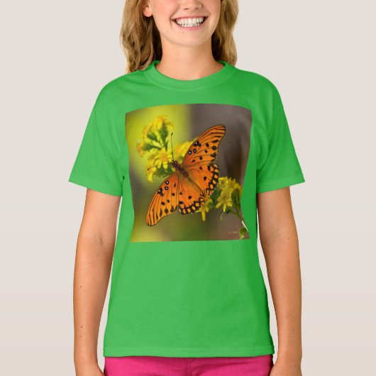 Gulf Fritillary aka Passion Butterfly on Goldenrod T-shirt (Voorkant)