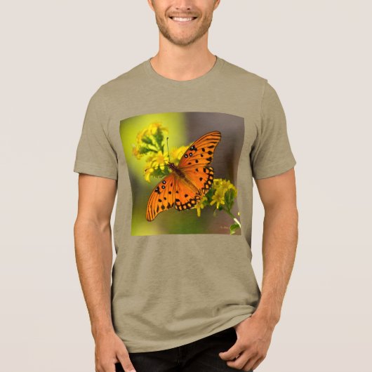 Gulf Fritillary aka Passion Butterfly on Goldenrod Tri-Blend Shirt (Voorkant)