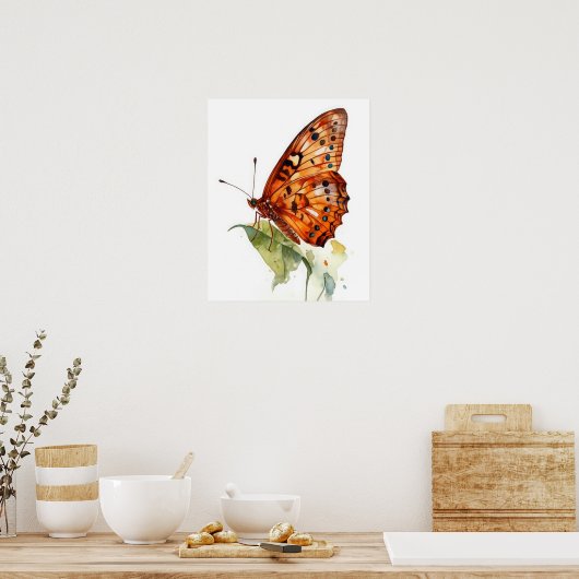 Gulf Fritillary Butterfly Art Print Poster (Keuken)