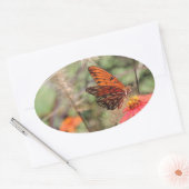 Gulf Fritillary on Zinnia Ovale Sticker (Envelop)