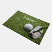 Gulf-gelukkige pensionering met golfbal en rotter deurmat (Schuin)