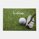 Gulf-gelukkige pensionering met golfbal en rotter deurmat (Voorkant)