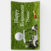Gulf-gelukkige pensionering met golfkar en bal spandoek (Verticaal)