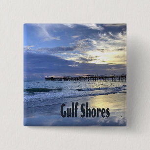Gulf Shores Alabama Beach Sunrise Pier Vierkante Button 5,1 Cm