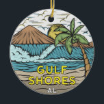 Gulf Shores Alabama  Keramisch Ornament<br><div class="desc">Gulf Shores is een handgetekende illustratie met bergen en oceaangolven op de achtergrond. Ideaal voor iedereen die graag Gulf Shores bezoekt.</div>
