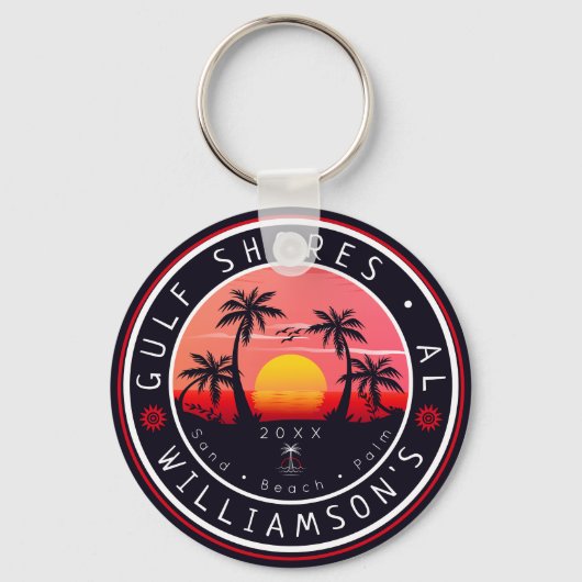 Gulf Shores Alabama Retro Sunset Souvenirs 80s Sleutelhanger (Achterkant)