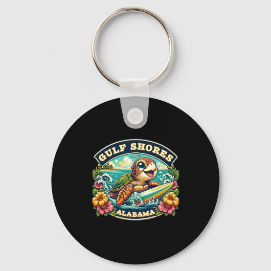 Gulf Shores Alabyma Schattige Zee Turtle Surfing Sleutelhanger (Voorkant)