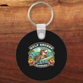 Gulf Shores Alabyma Schattige Zee Turtle Surfing Sleutelhanger (Voorkant)