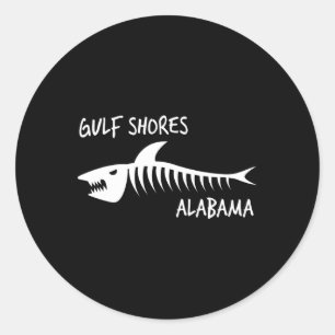 Gulf Shores Alabyma Shark Skeleton White Print Ronde Sticker