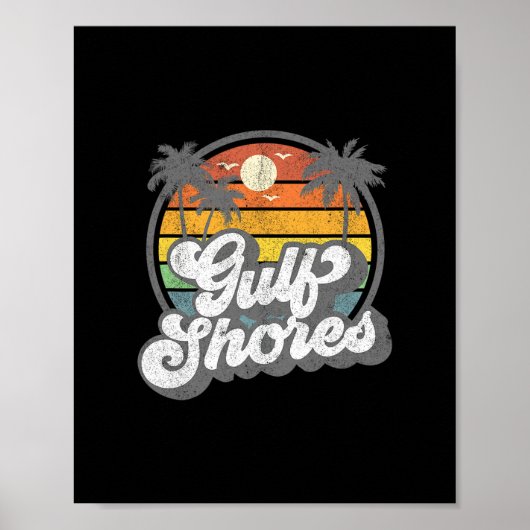 Gulf Shores Alama Vakantie Palmboom Retro Strand 7 Poster (Voorkant)