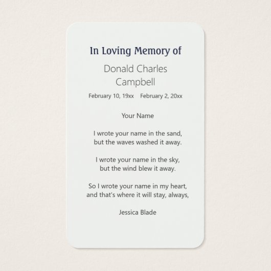 Gulf Shores Sunset Visitekaartje (Achterkant)