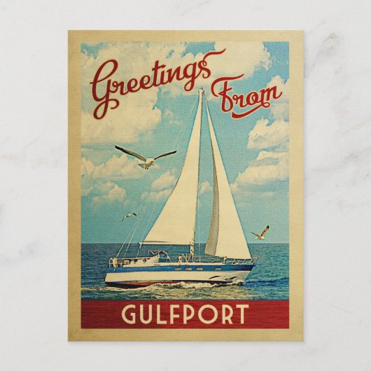 Gulfport Sailboot Vintage Travel Mississippi Briefkaart (Voorkant)