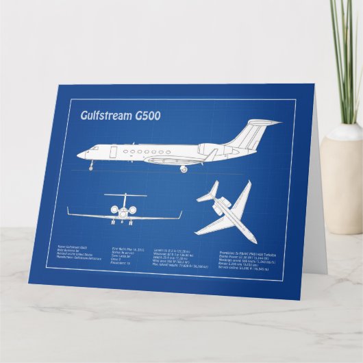 Gulfstream G500 - Vliegtuigblauwdruk plannen ABD Bedankkaart (Voorkant)