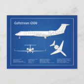 Gulfstream G500 - Vliegtuigblauwdruk plannen ABD Briefkaart (Voorkant)