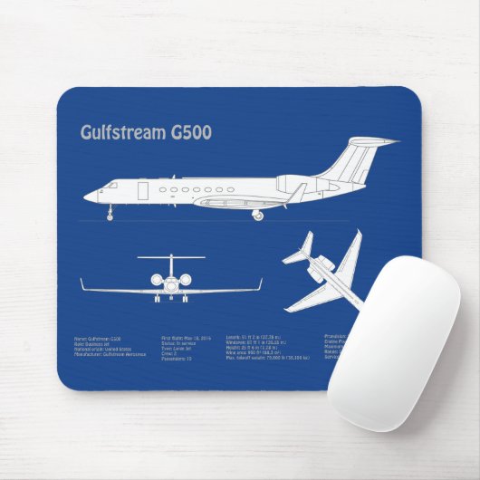 Gulfstream G500 - Vliegtuigblauwdruk plannen ABD Muismat (Met muis)