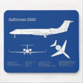 Gulfstream G500 - Vliegtuigblauwdruk plannen ABD Muismat (Voorkant)