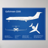 Gulfstream G500 - Vliegtuigblauwdruk plannen ABD Poster (Voorkant)