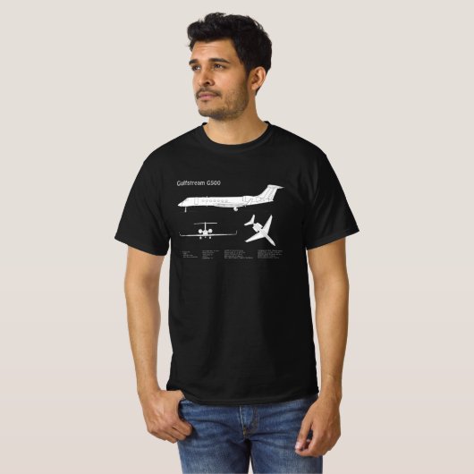 Gulfstream G500 - Vliegtuigblauwdruk plannen ABD T-shirt (Voorkant volledig)