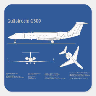 Gulfstream G500 - Vliegtuigblauwdruk plannen ABD Vierkante Sticker
