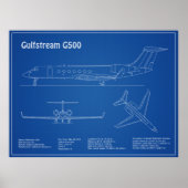 Gulfstream G500 - Vliegtuigblauwdruk Plannen AD Poster (Voorkant)