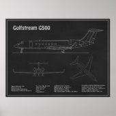 Gulfstream G500 - Vliegtuigblauwdruk Plannen PD Poster (Voorkant)