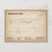 Gulfstream G500 - Vliegtuigblauwdruk Plannen SD Briefkaart (Voorkant)