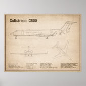 Gulfstream G500 - Vliegtuigblauwdruk Plannen SD Poster (Voorkant)