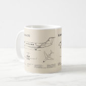 Gulfstream G-IV - Vliegtuigblauwdruk Plannen SD Koffiemok (Voorkant links)