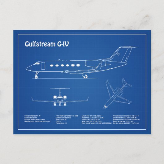 Gulfstream G-IV - Vliegtuigblauwdrukplannen AD Briefkaart (Voorkant)