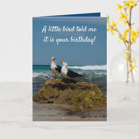 Gull Bird Secluded Beach in Paradise Birthday Kaart (Gele Bloem)