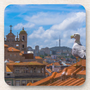 Gull Birds Eye Uitzicht Rooftops uit Portugal Bier Onderzetter