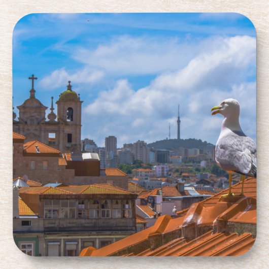 Gull Birds Eye Uitzicht Rooftops uit Portugal Bier Onderzetter (Voorkant)