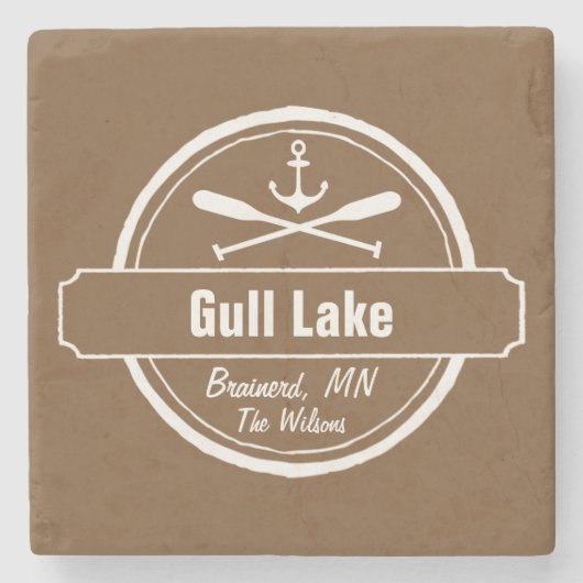 Gull Lake Minnesota-anker, peddels-stad en naam Stenen Onderzetter (Voorkant)